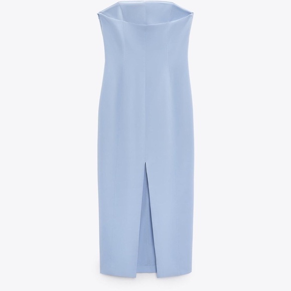 Zara Strapless Light Blue Midi Dress NWT - Picture 4 of 10